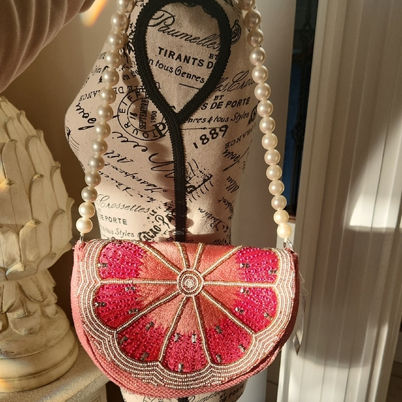 A&B Limited Edition Pink Beaded Women's Bag Grapfruit Purse - Picture 5 of 17
